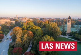 Aerial photo of Iowa State University campus and campanile